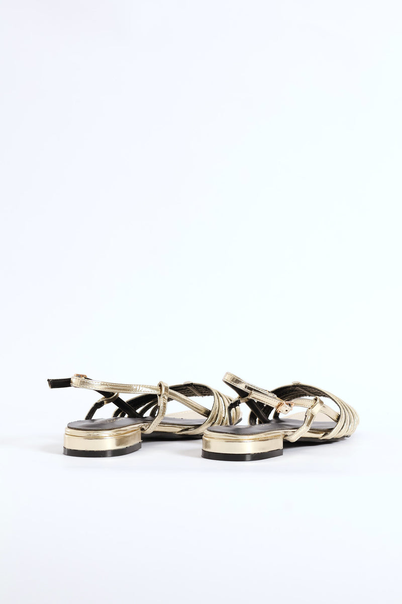 Dainty Buckle Detail Multistrap Slingback Sandal - Gold