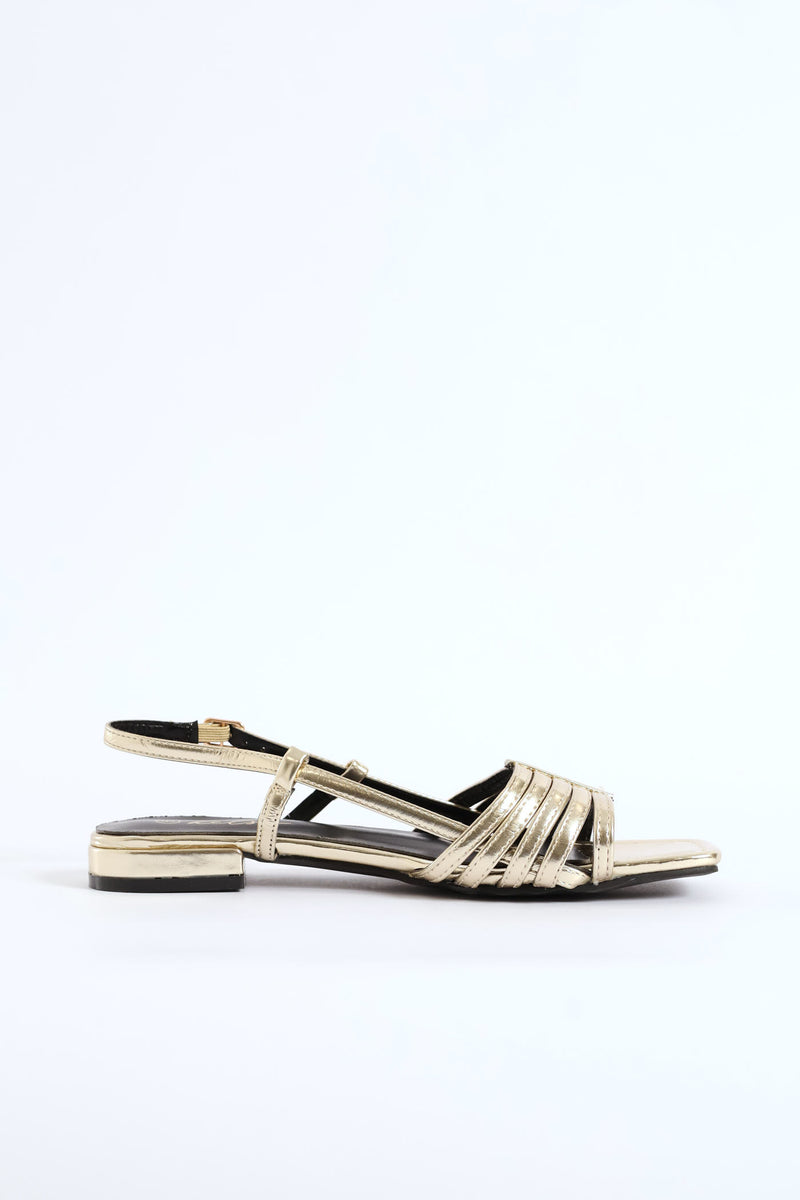 Dainty Buckle Detail Multistrap Slingback Sandal - Gold
