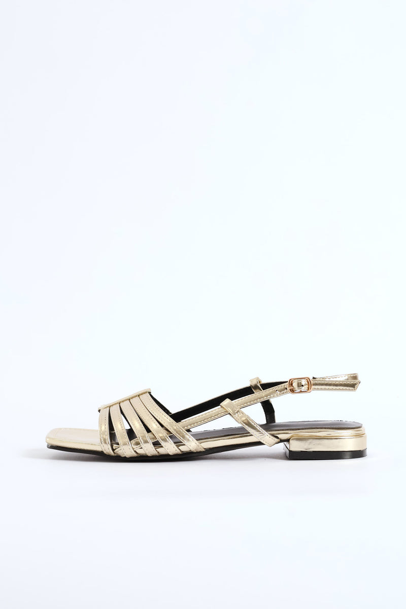 Dainty Buckle Detail Multistrap Slingback Sandal - Gold
