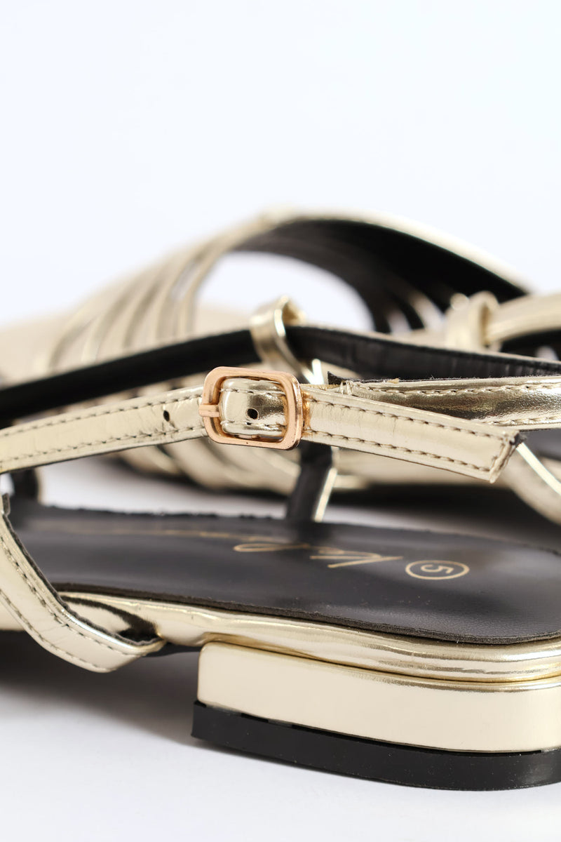 Dainty Buckle Detail Multistrap Slingback Sandal - Gold