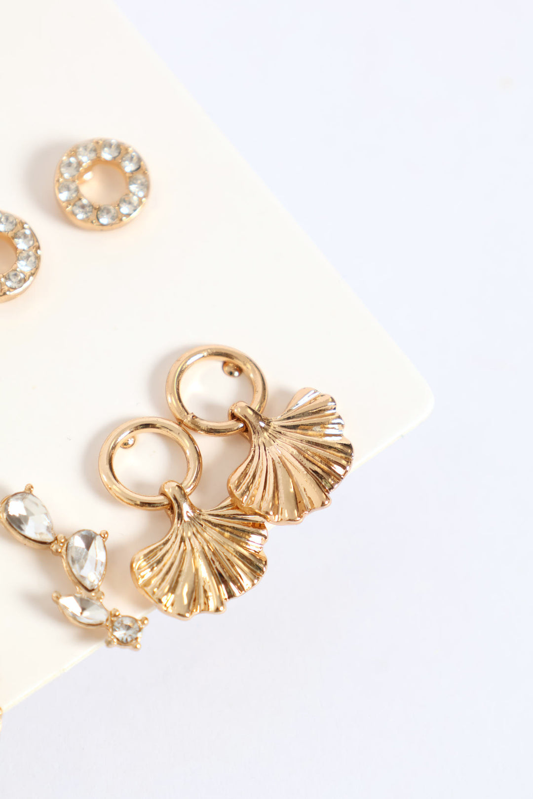 6 Pack Jewel Fan Stud Earring - Gold