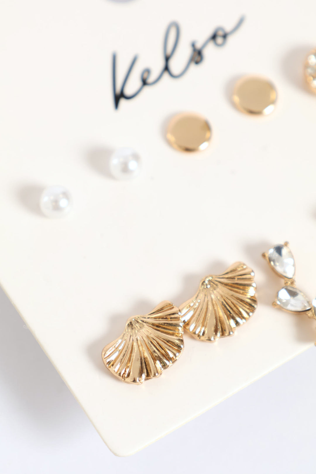 6 Pack Jewel Fan Stud Earring - Gold