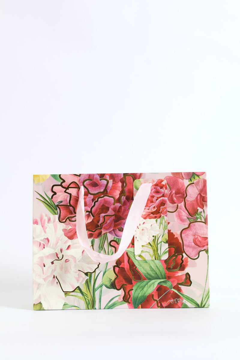 Small Floral Orchid Gold Foil Print Gift Bag - Light Pink