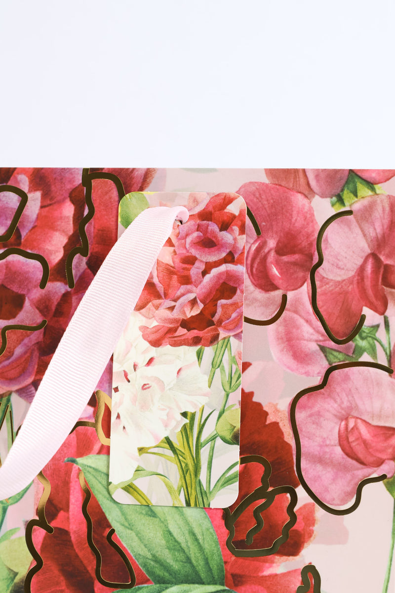 Small Floral Orchid Gold Foil Print Gift Bag - Light Pink