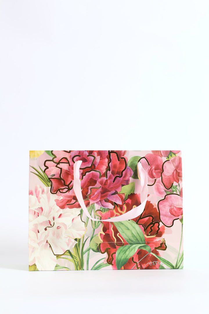Small Floral Orchid Gold Foil Print Gift Bag - Light Pink