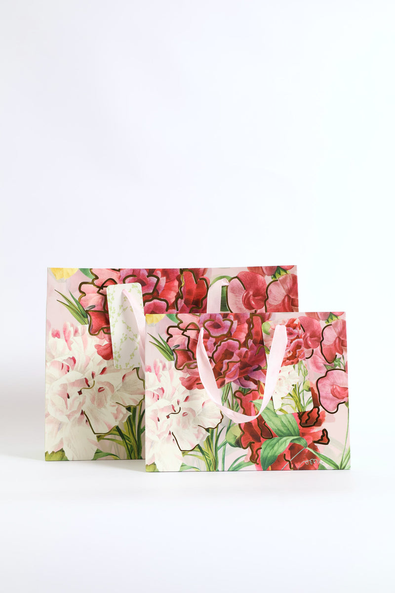 Medium Floral Orchid Gold Foil Print Gift Bag - Light Pink
