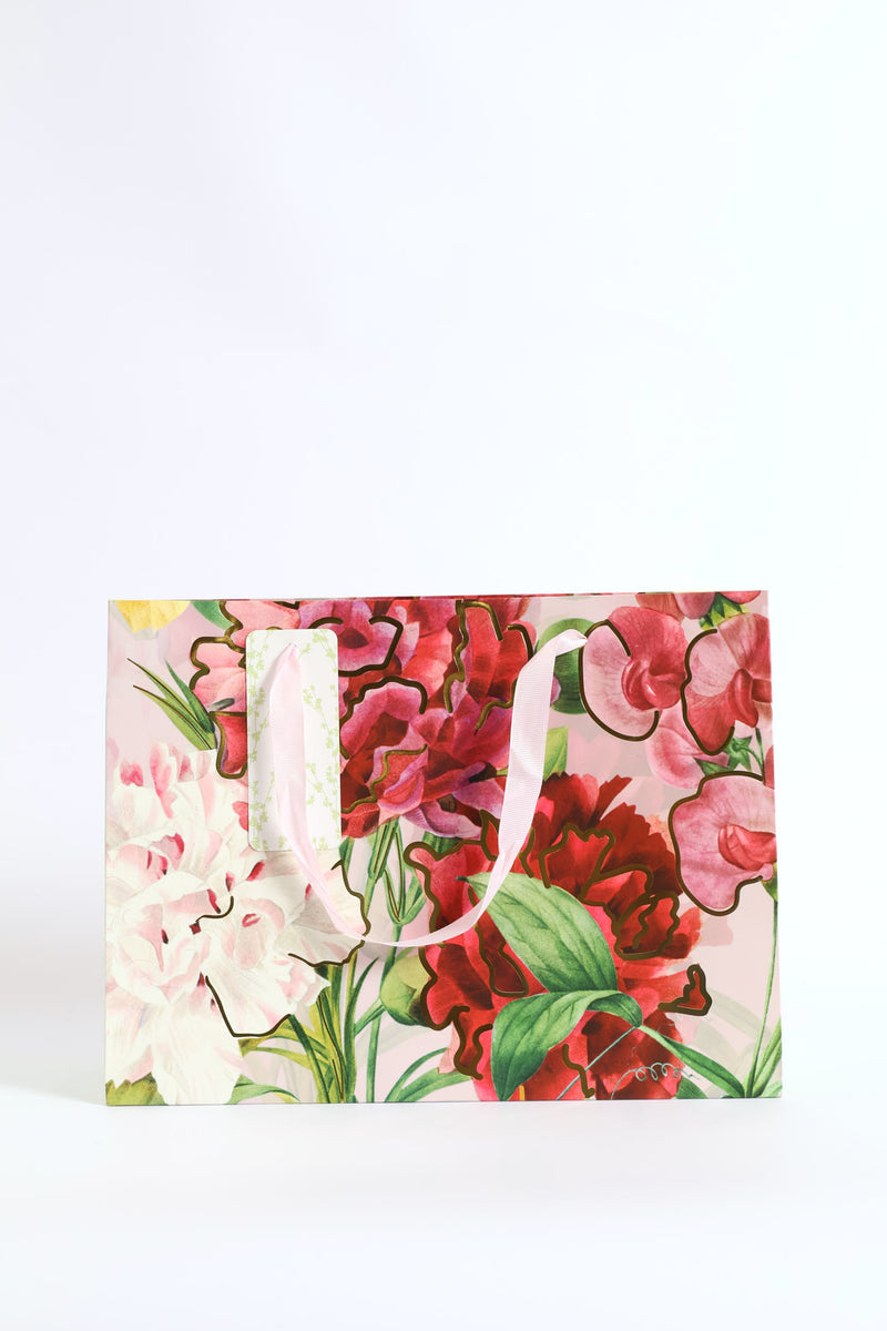 Medium Floral Orchid Gold Foil Print Gift Bag - Light Pink