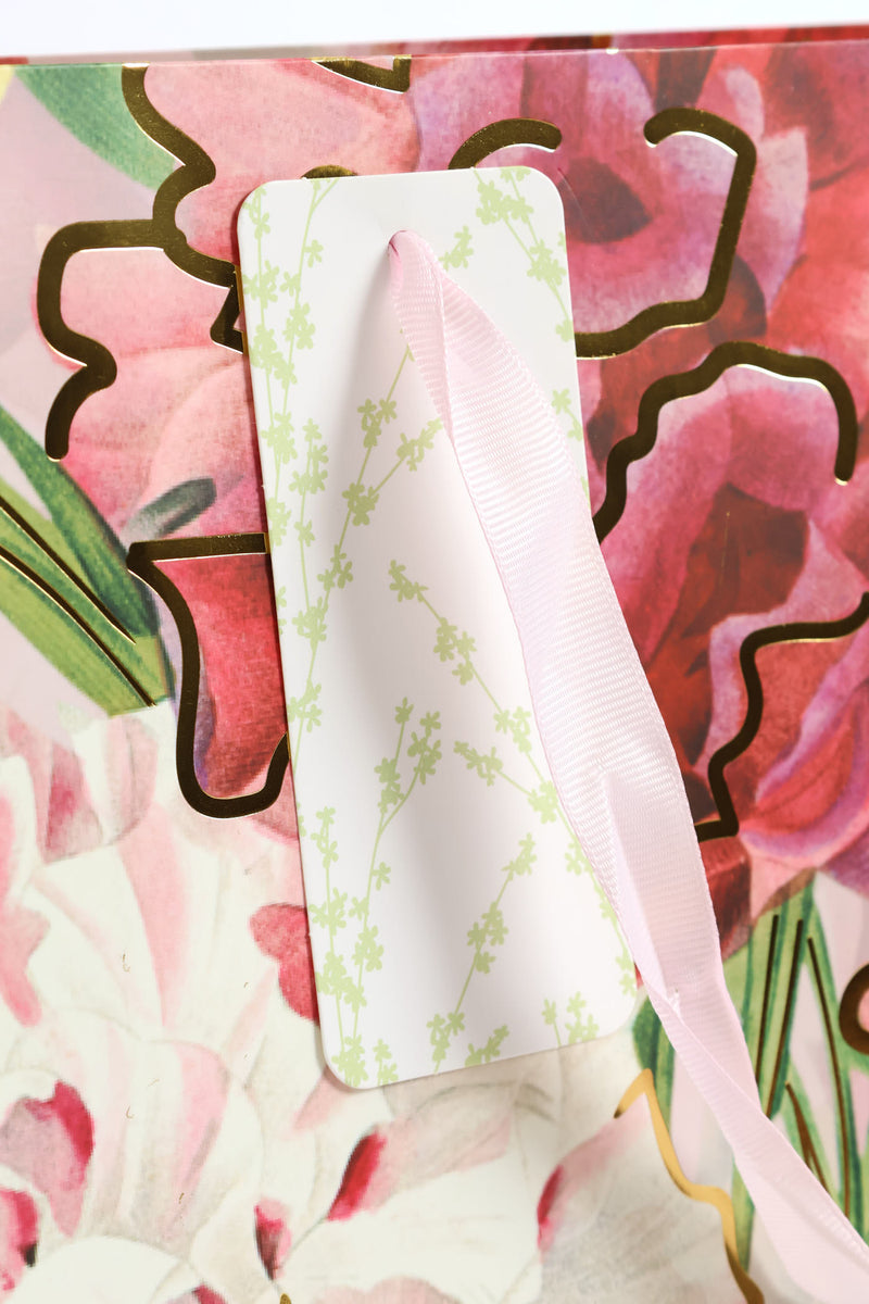 Medium Floral Orchid Gold Foil Print Gift Bag - Light Pink