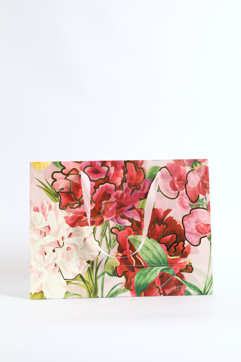 Medium Floral Orchid Gold Foil Print Gift Bag - Light Pink