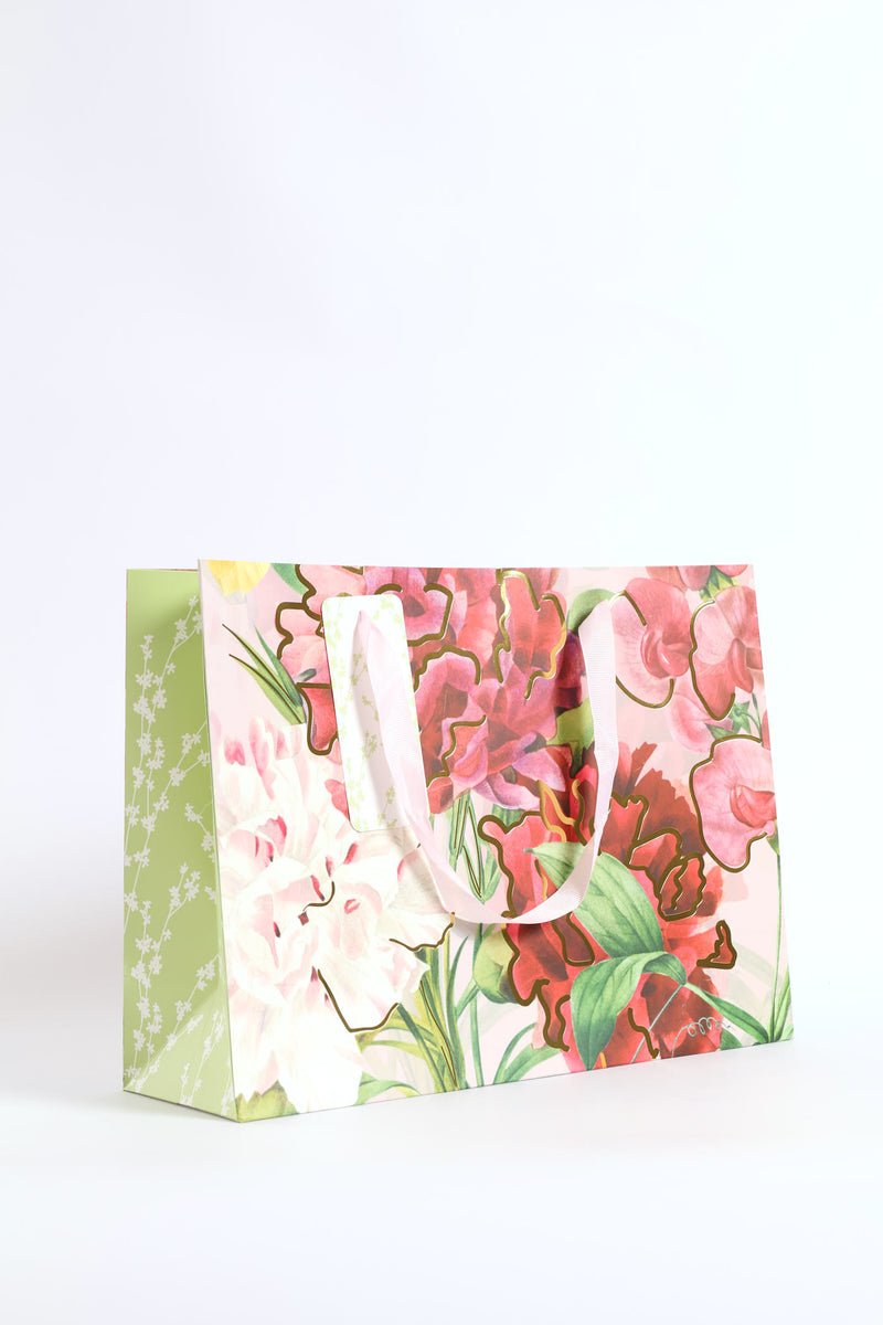 Medium Floral Orchid Gold Foil Print Gift Bag - Light Pink