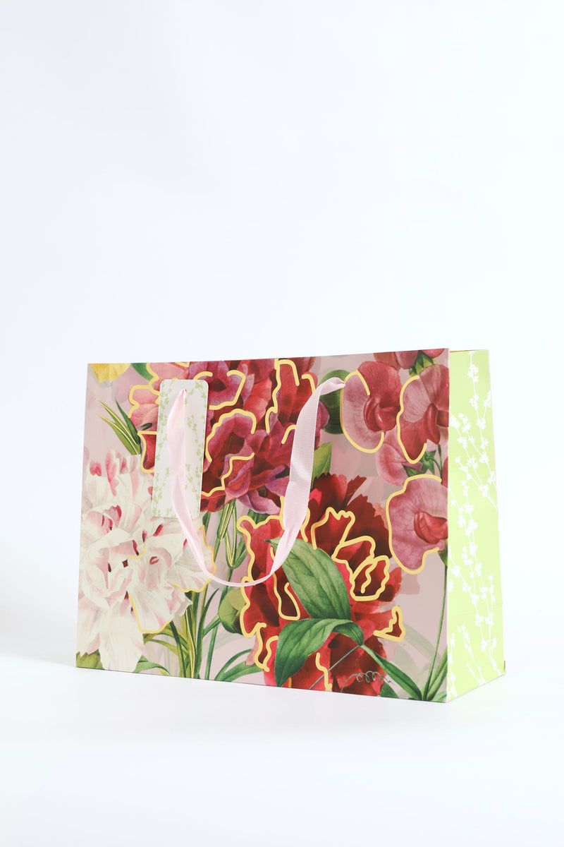 Medium Floral Orchid Gold Foil Print Gift Bag - Light Pink