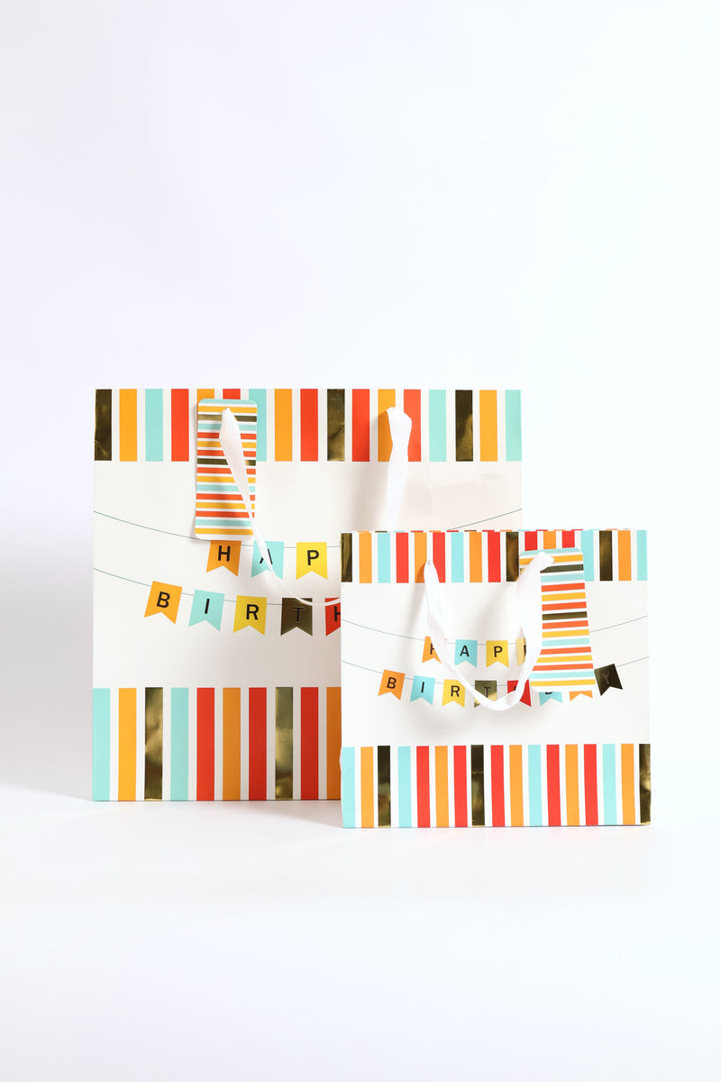 Small Happy Birthday Banner Gift Bag - Orange