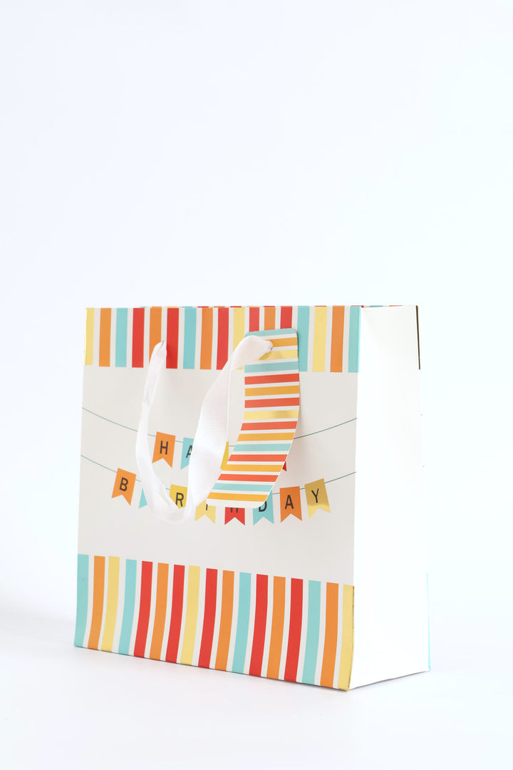 Small Happy Birthday Banner Gift Bag - Orange
