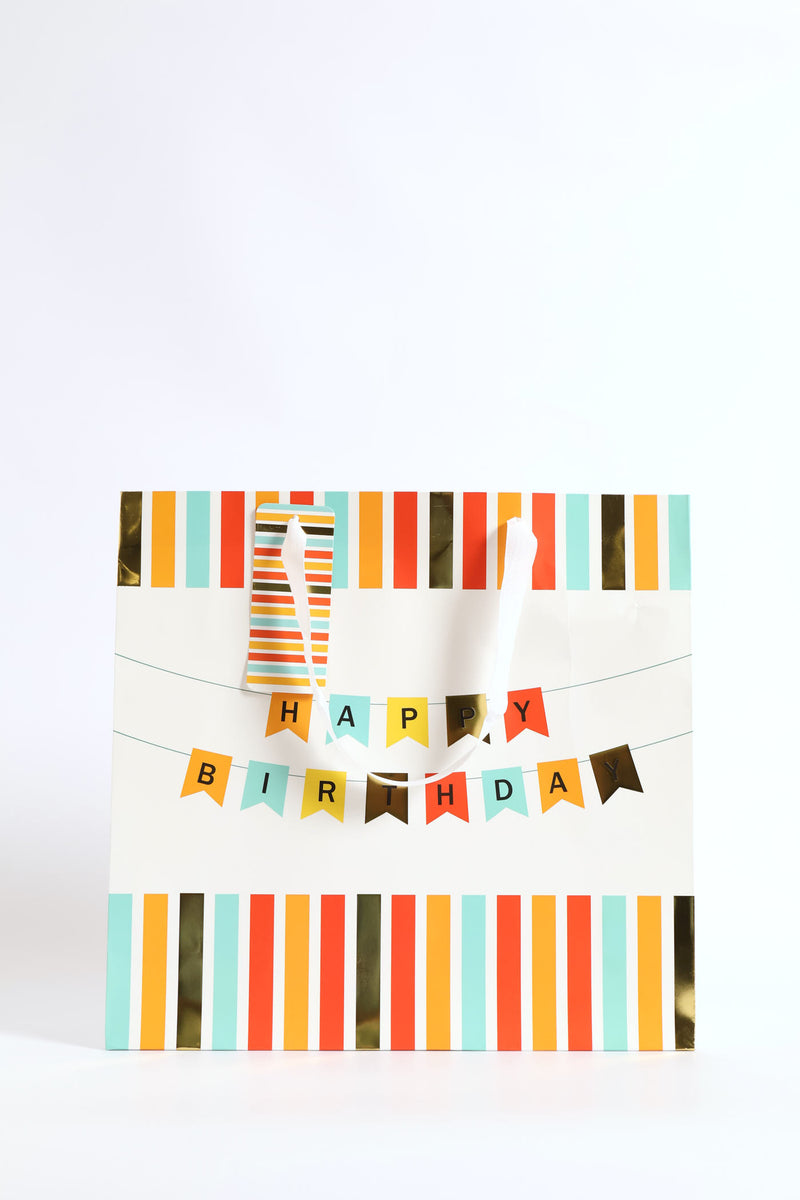 Medium Happy Birthday Banner Gift Bag - Orange
