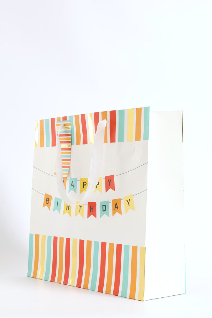 Medium Happy Birthday Banner Gift Bag - Orange