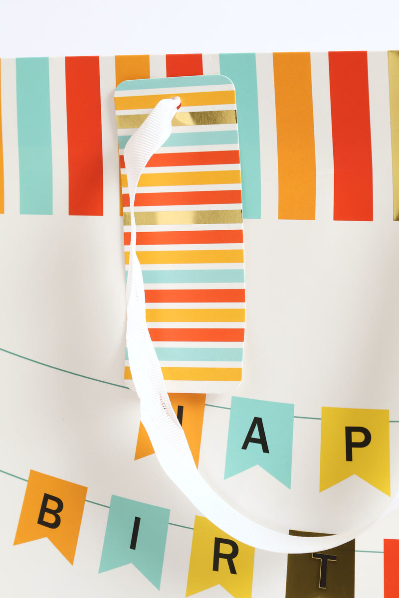 Medium Happy Birthday Banner Gift Bag - Orange