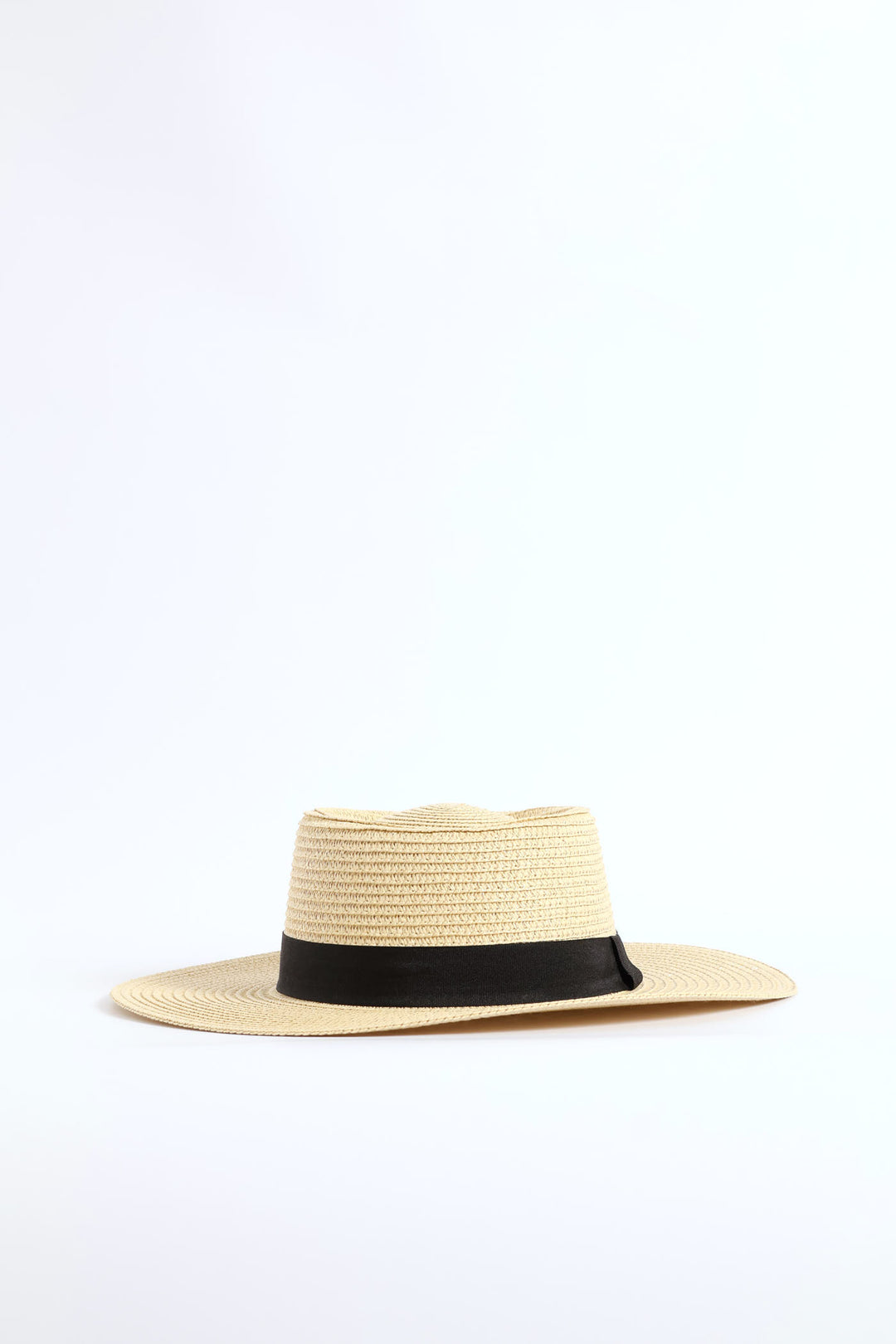 Black Ribbon Boater Hat - Sand