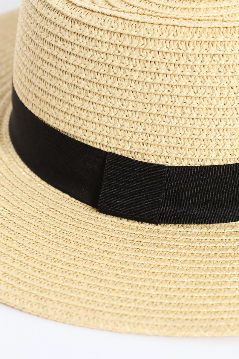 Black Ribbon Boater Hat - Sand
