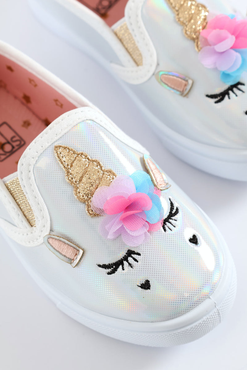 Pre-Girls Unicorn Slip On Sneaker - White