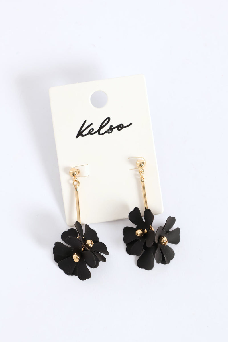 Black Petal Drop Earring - Gold