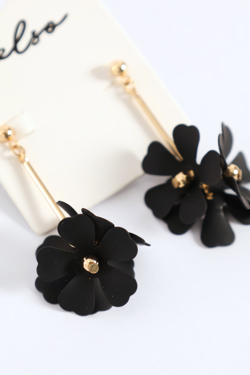 Black Petal Drop Earring - Gold
