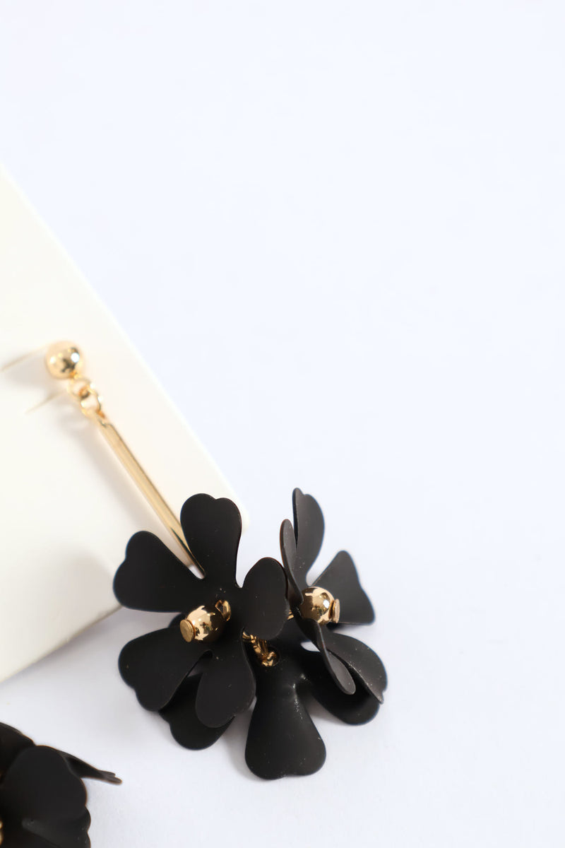 Black Petal Drop Earring - Gold