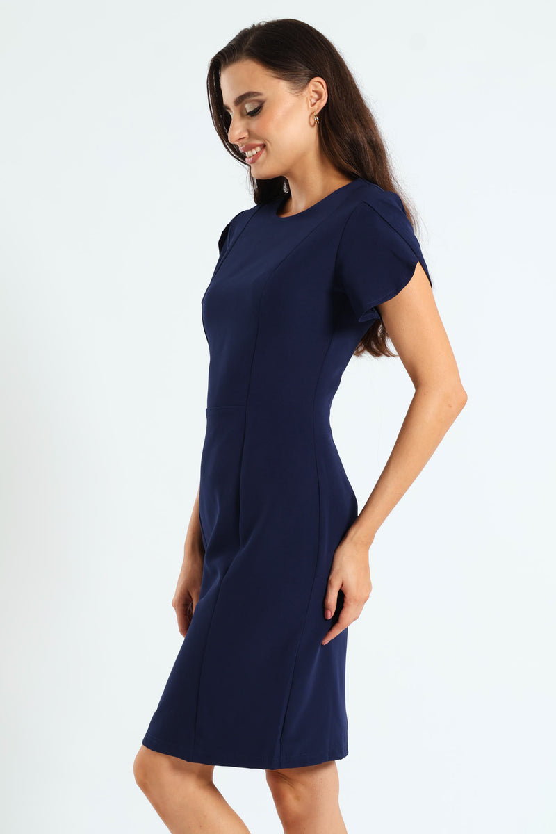 Tulip Sleeve Pencil Dress - Navy