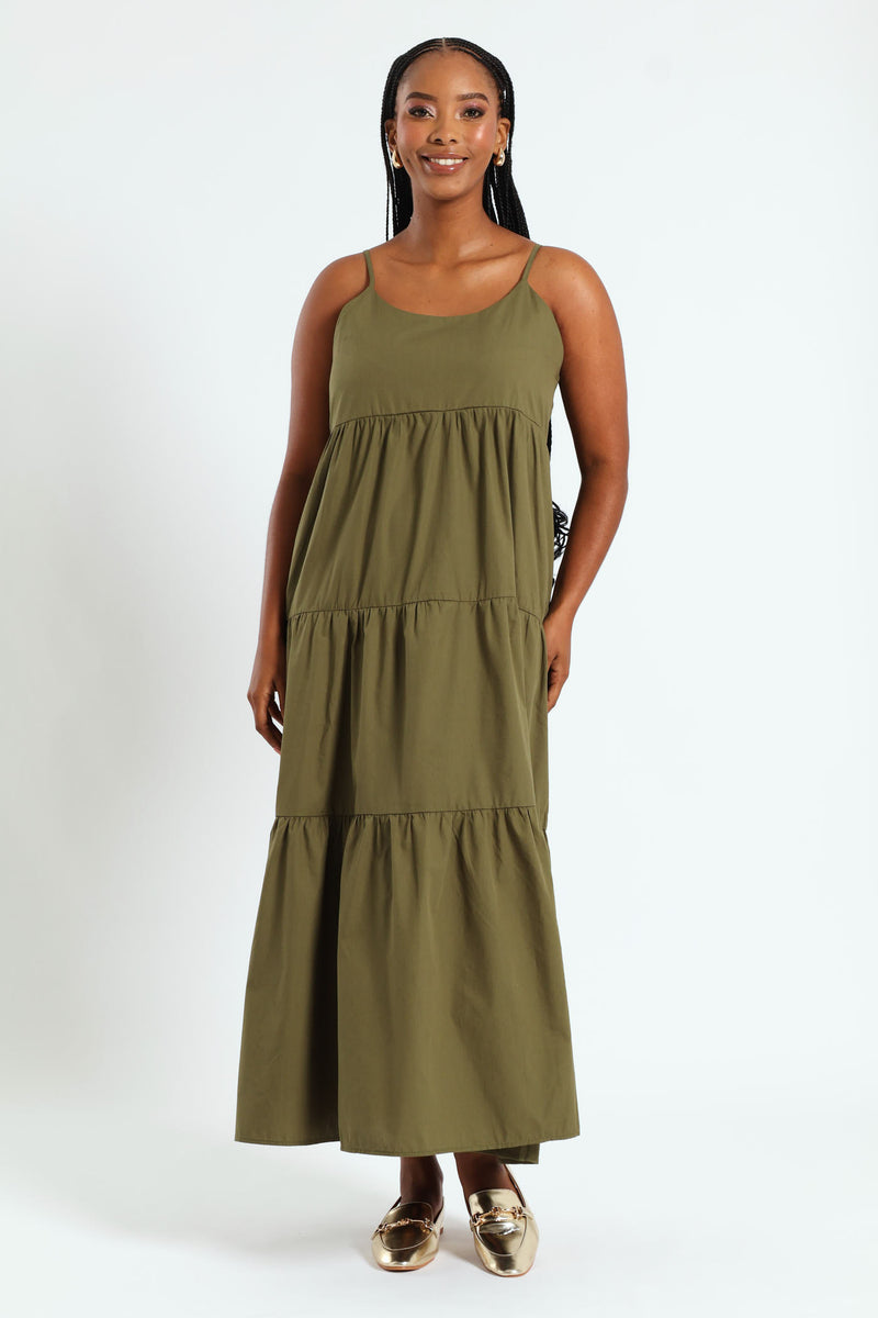 Strappy Tiered Maxi Dress - Fatigue