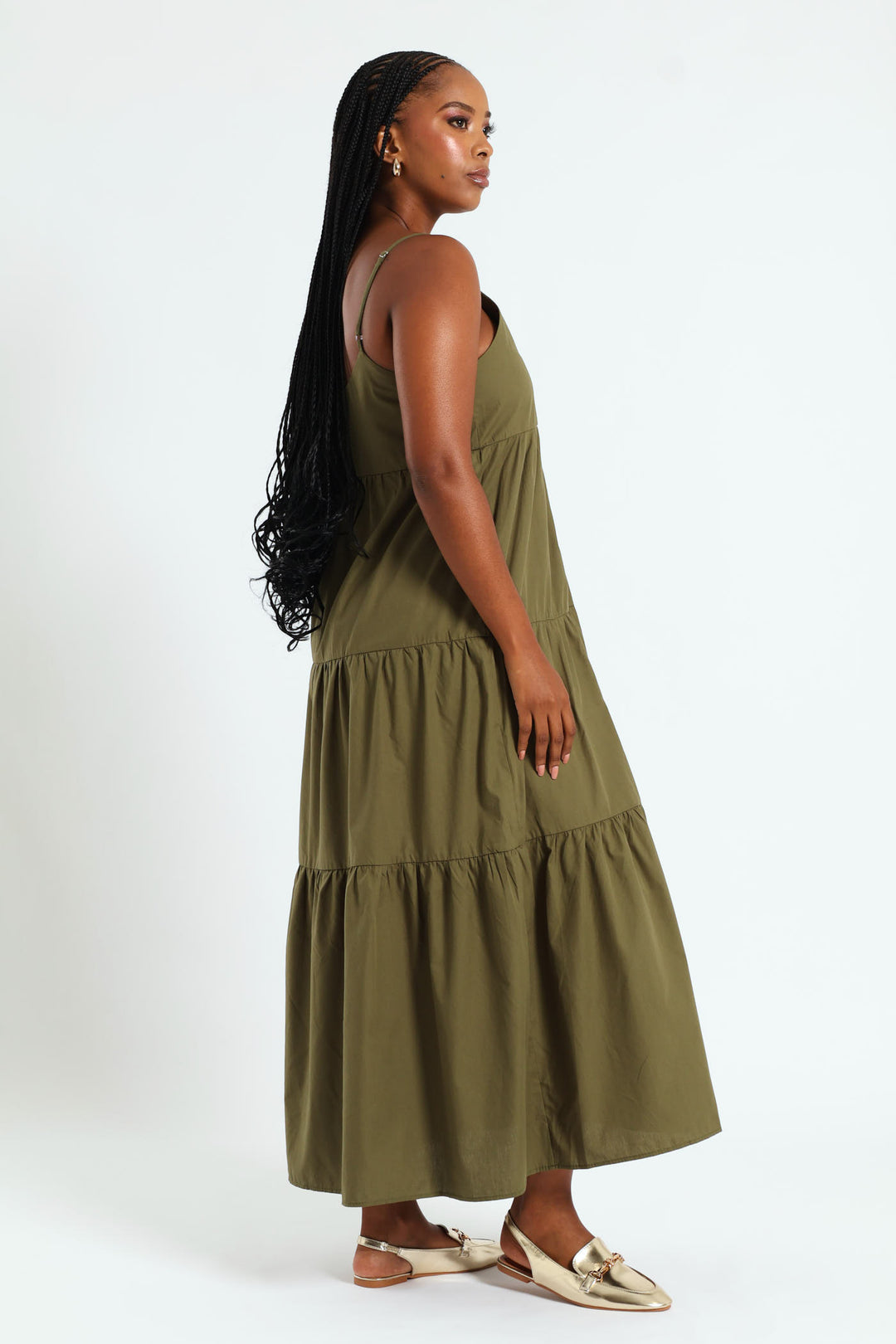 Strappy Tiered Maxi Dress - Fatigue