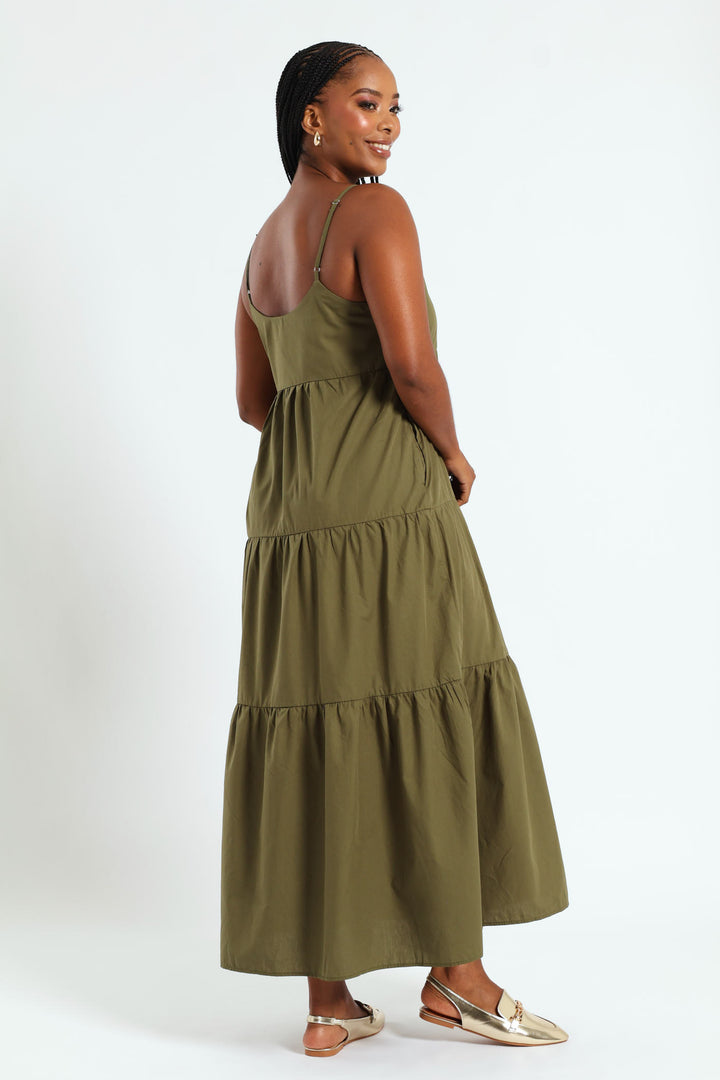 Strappy Tiered Maxi Dress - Fatigue