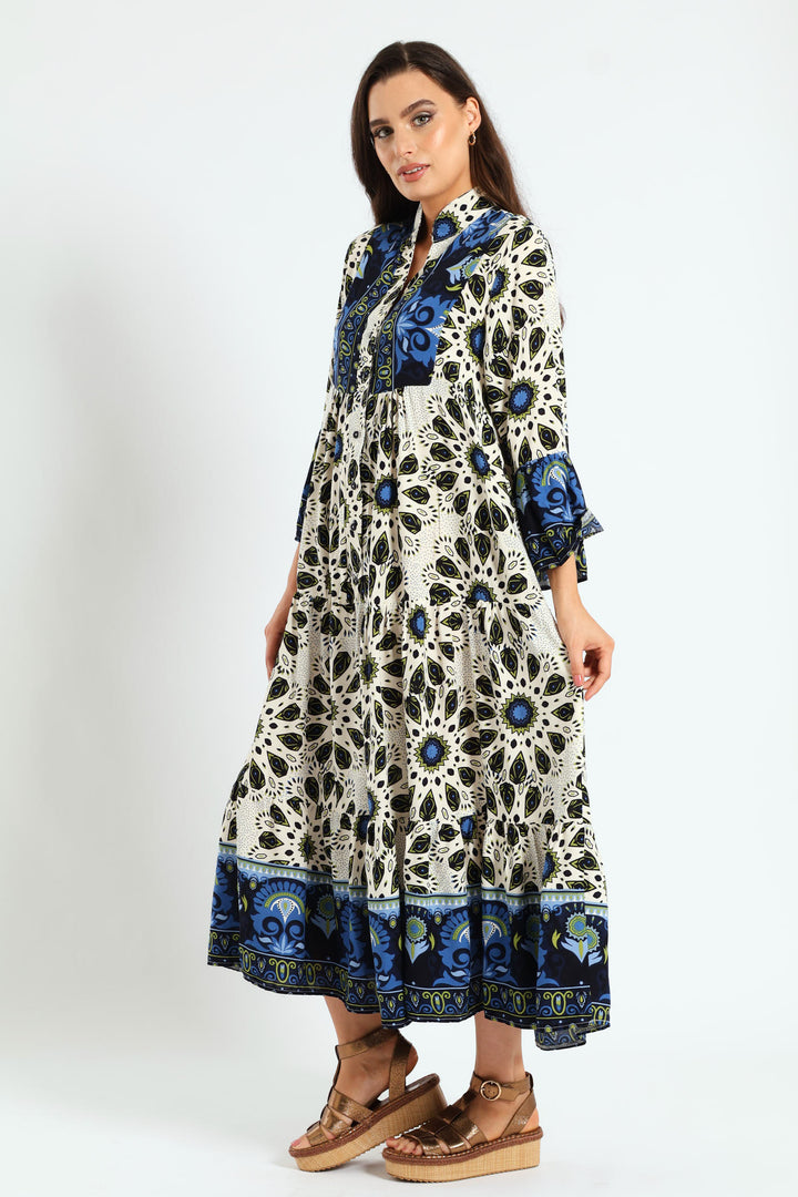 3/4 Sleeve Border Tent Dress - Multi