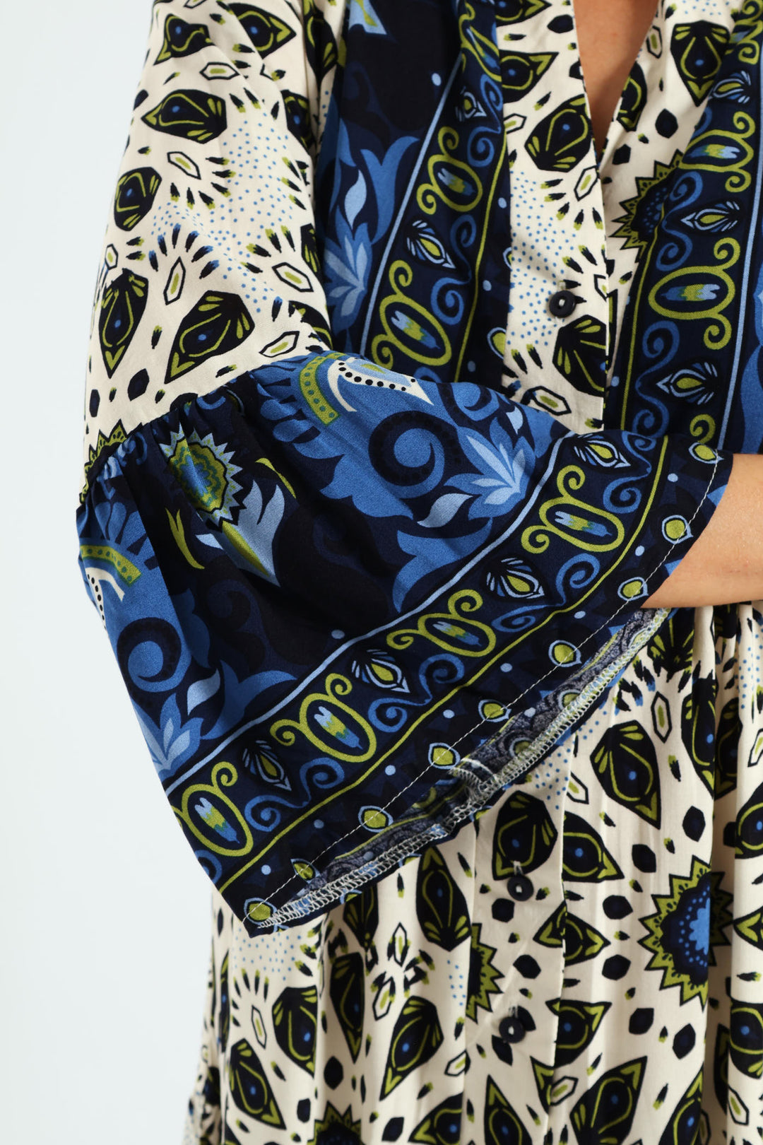 3/4 Sleeve Border Tent Dress - Multi