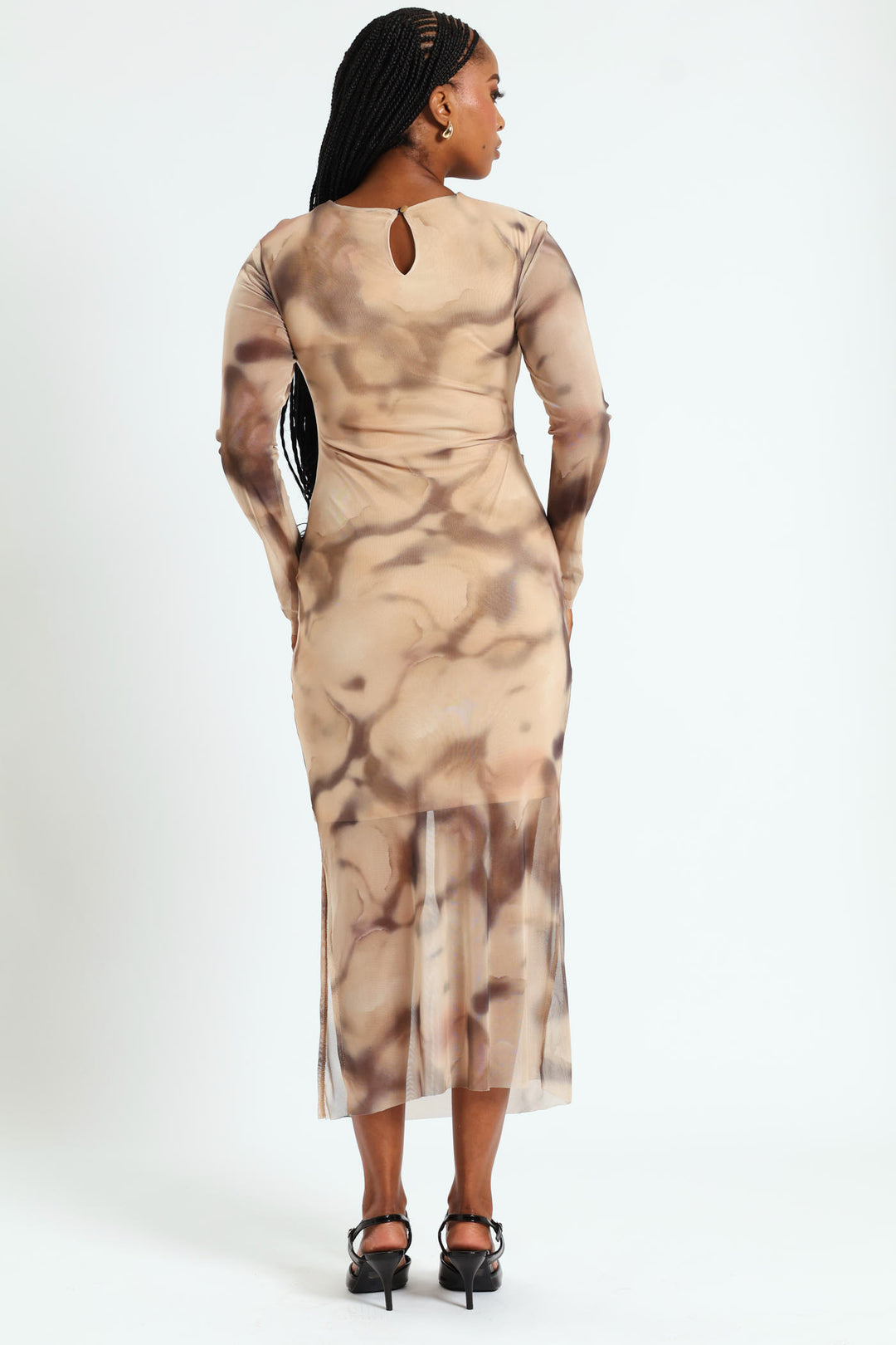 Drape Detail Mesh Midi Dress - Cream