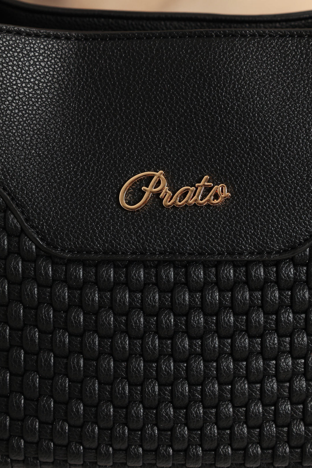 Woven Top Handle Bucket Bag - Black