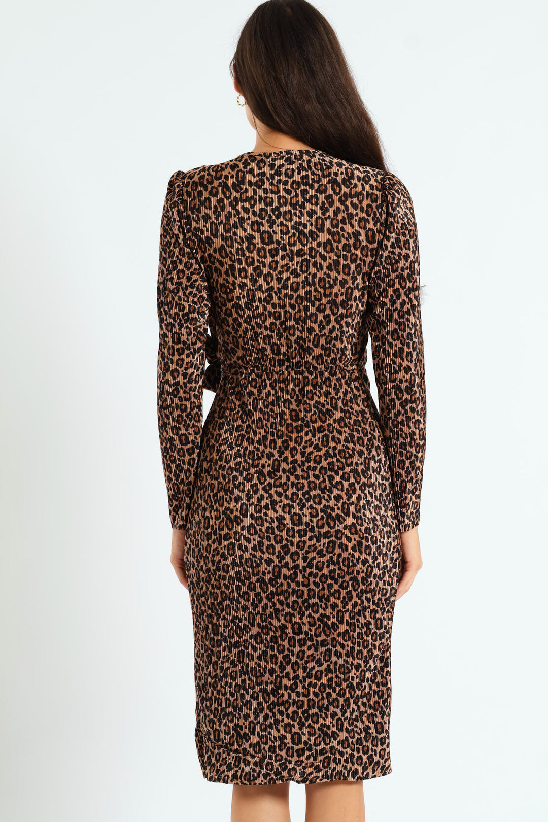 Wrap Plisse Midi Dress - Animal Print
