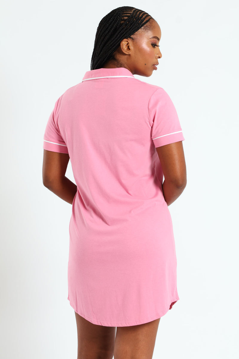 Button Through Knit Sleepshirt - Dusty Pink