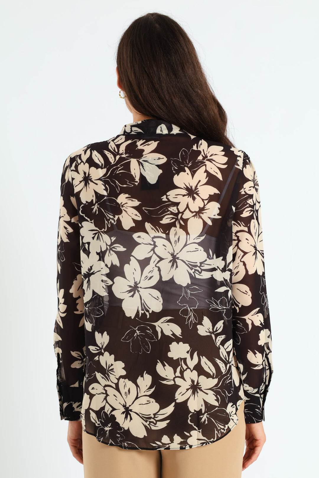 Kitty Bow Monochrome Floral Blouse - Black/Cream