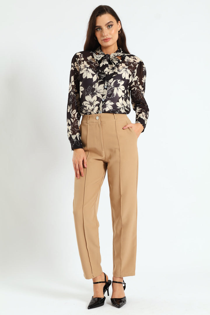 Pin Tuck Slim Leg Pant - Latte