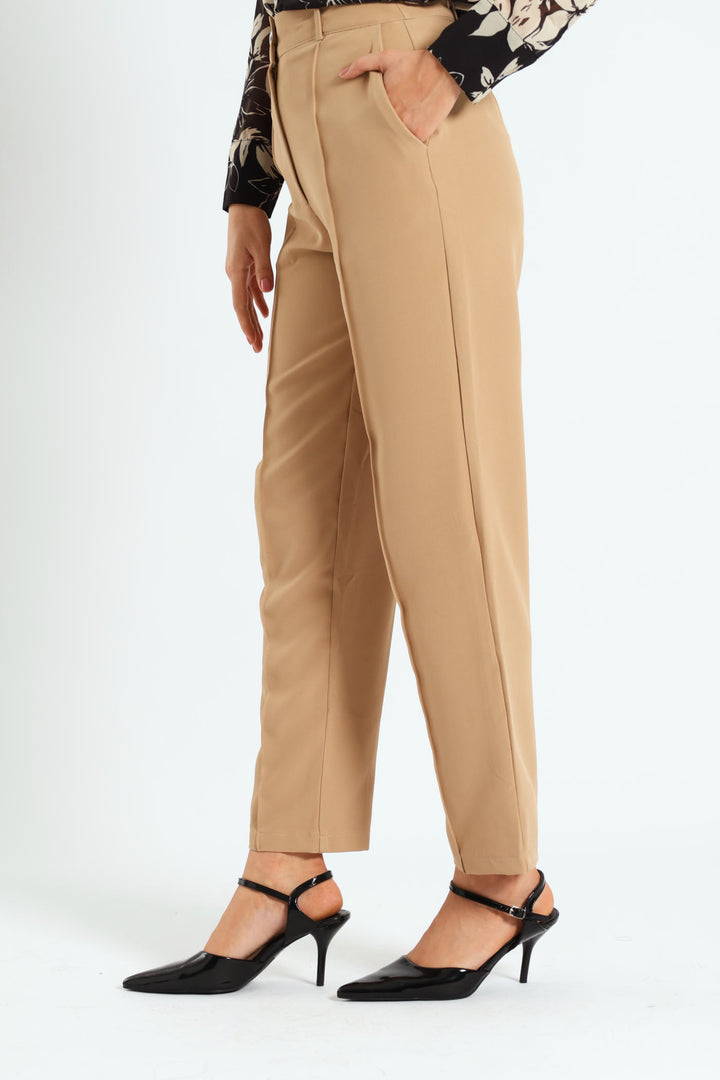 Pin Tuck Slim Leg Pant - Latte