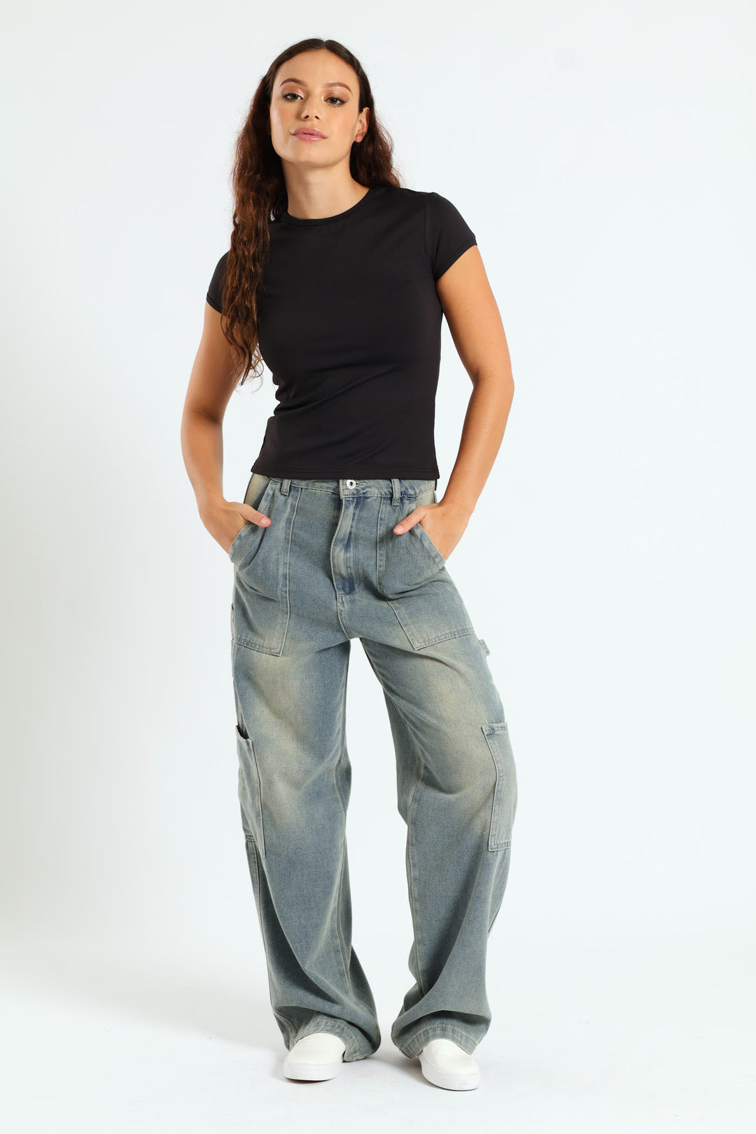 Cargo Contrast Stitch Jean - Salty Mid Wash