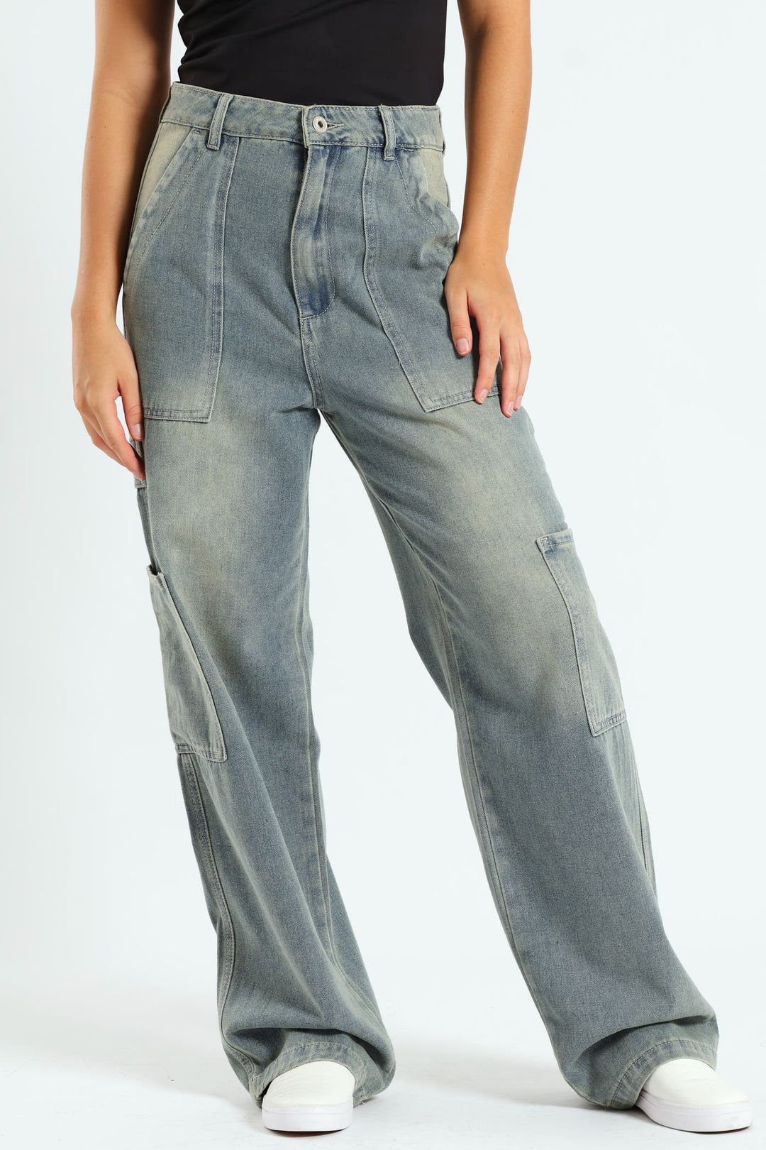 Cargo Contrast Stitch Jean - Salty Mid Wash