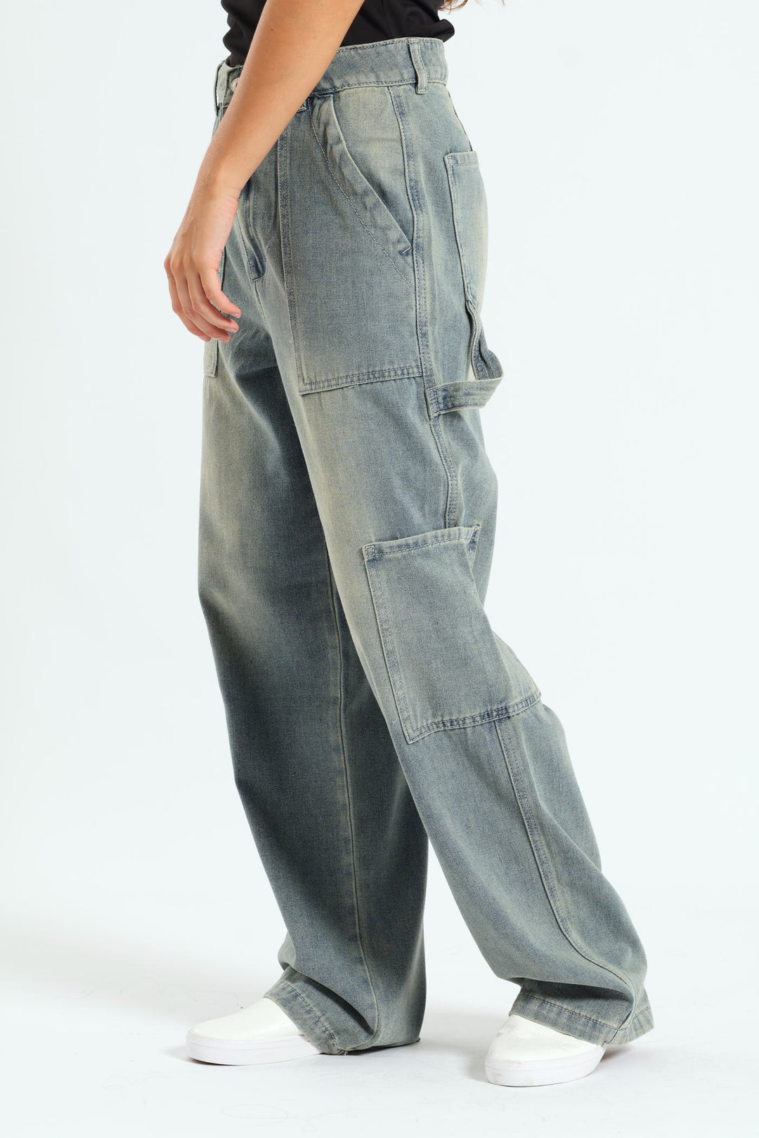 Cargo Contrast Stitch Jean - Salty Mid Wash