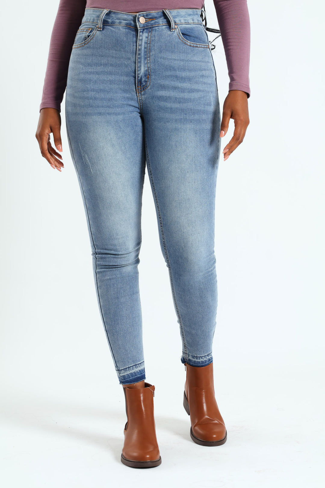 Let Down Hem Push-Up Skinny Jean - Stonewash