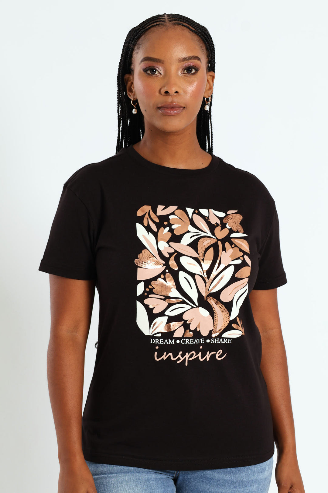 Autumn Leaves Inspire Foil Tee - Black