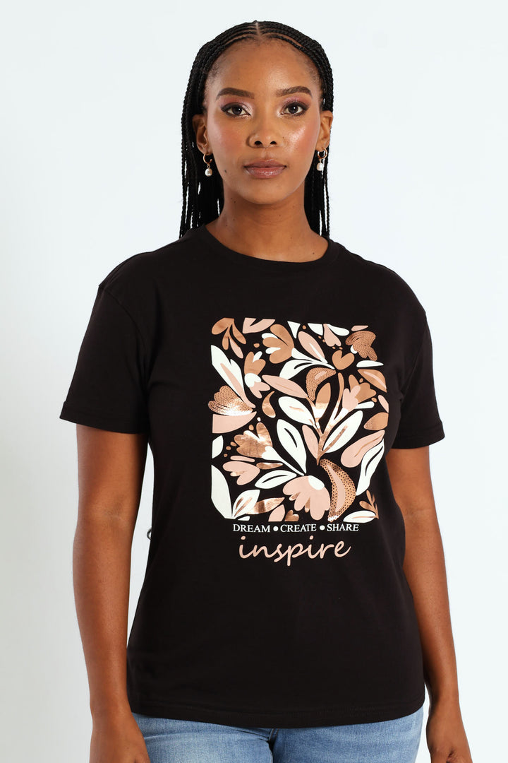 Autumn Leaves Inspire Foil Tee - Black