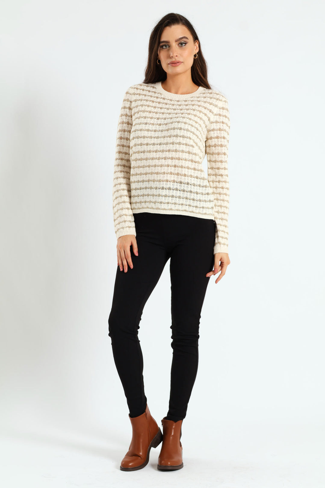 Lurex Stripe Pullover - Cream/Champagne