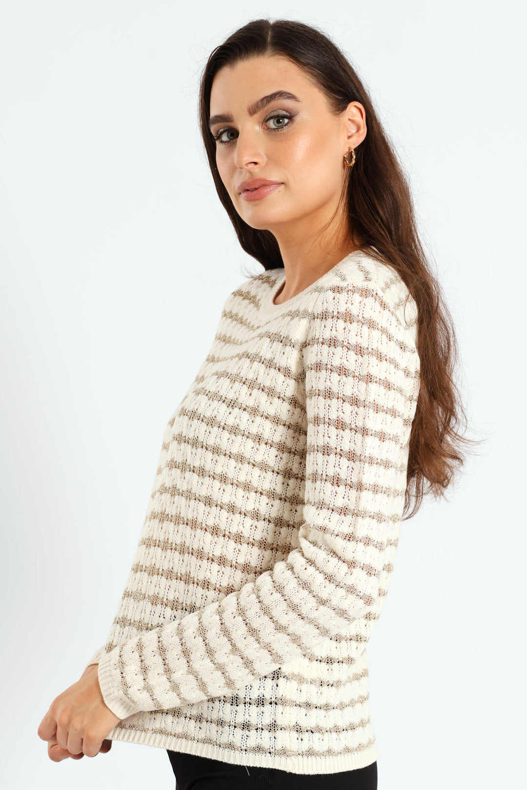 Lurex Stripe Pullover - Cream/Champagne