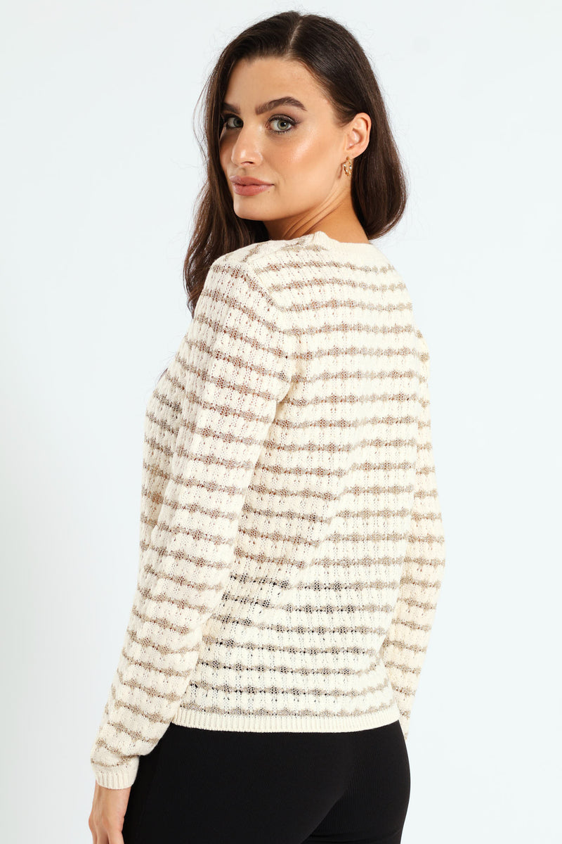 Lurex Stripe Pullover - Cream/Champagne
