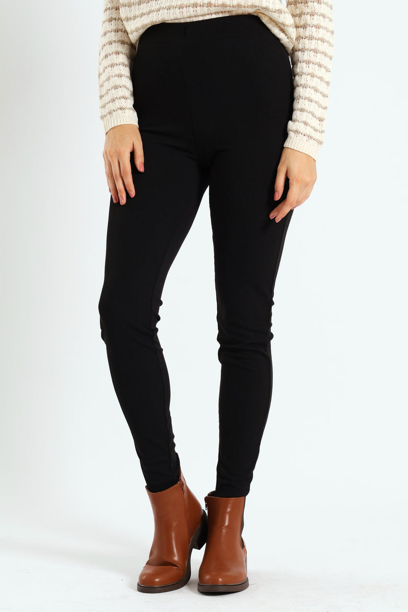 Wide Waistband Rib Legging - Black