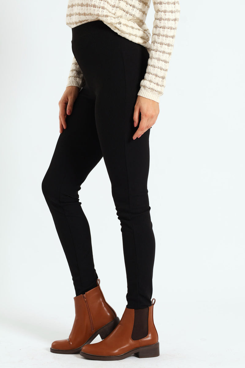 Wide Waistband Rib Legging - Black